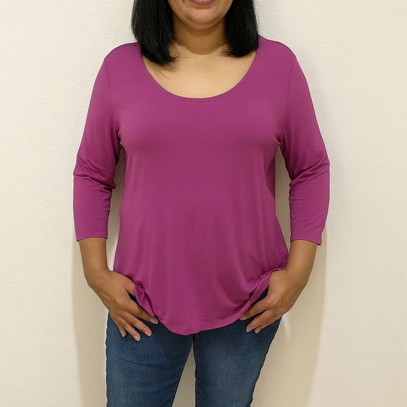 Eileen Fisher Tops - Eileen Fisher Purple Scoop Neck 3/4 Sleeve Top Size S